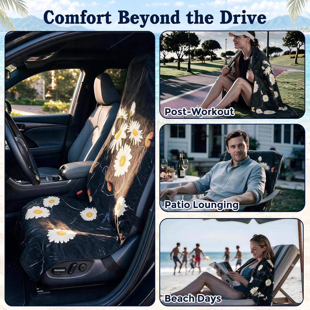 TESFEEL Chenille Car Seat Cover Towel 2-Pack