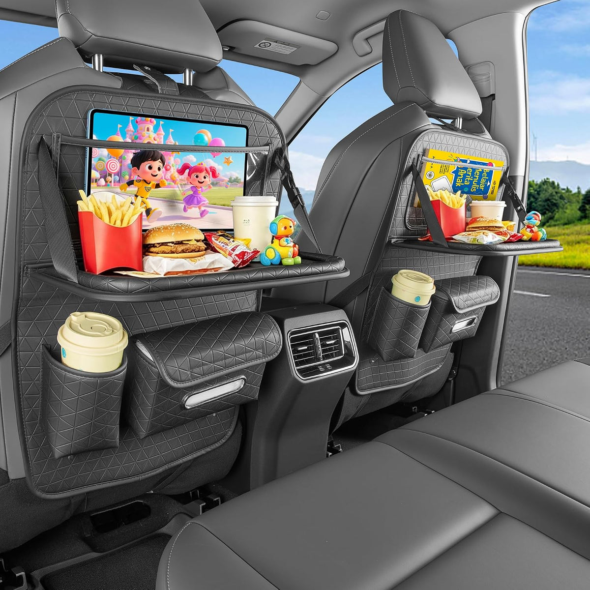 2PC Backseat Car Organizer Foldable Food Tray Tablet Holder