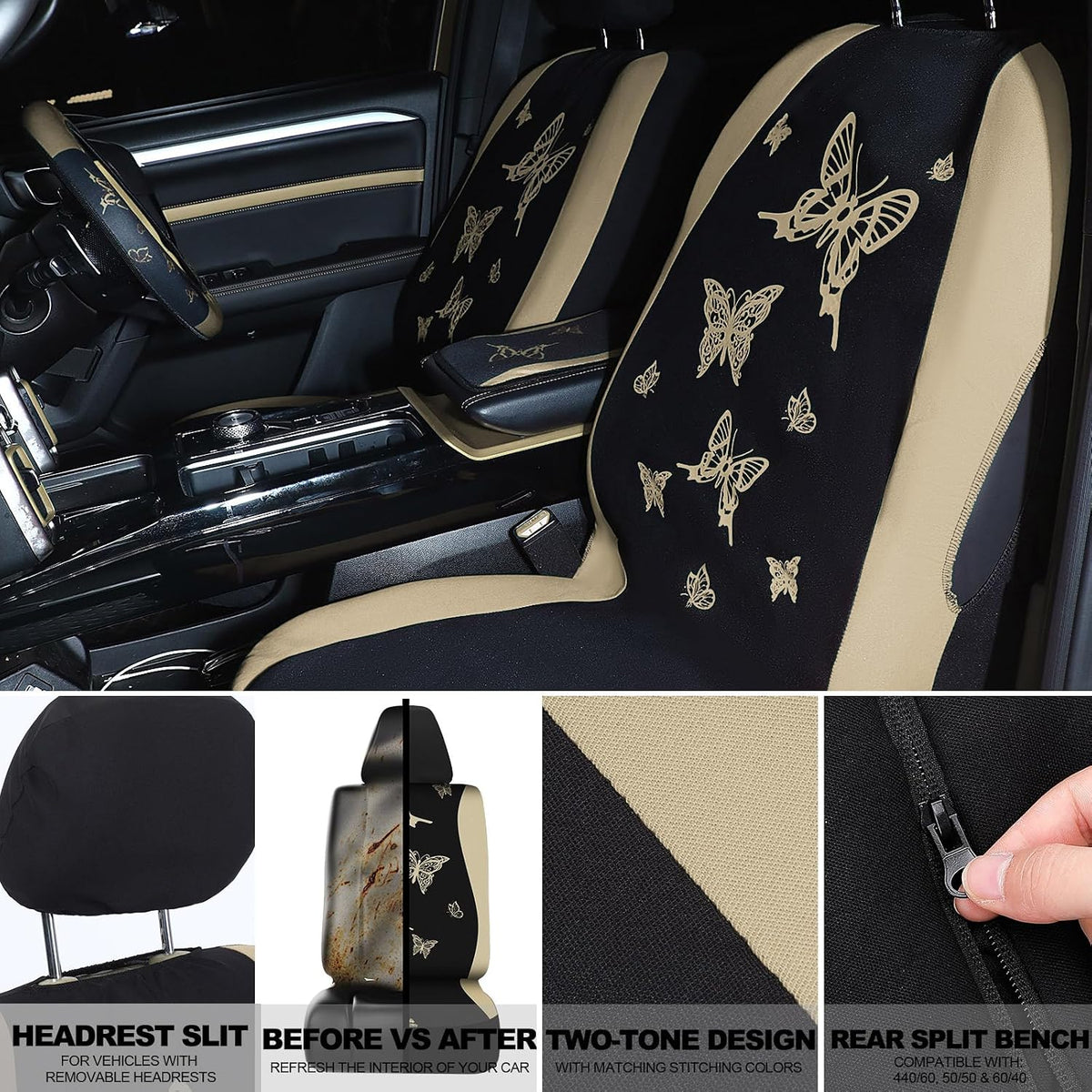 BBTO 43 Pcs Butterfly Car Seat Cover Set Women SUV