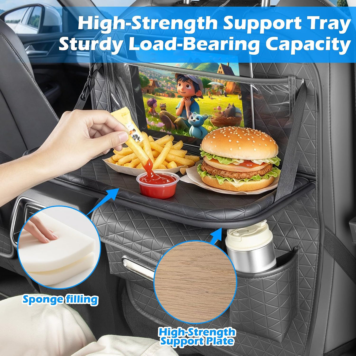 2PC Backseat Car Organizer Foldable Food Tray Tablet Holder