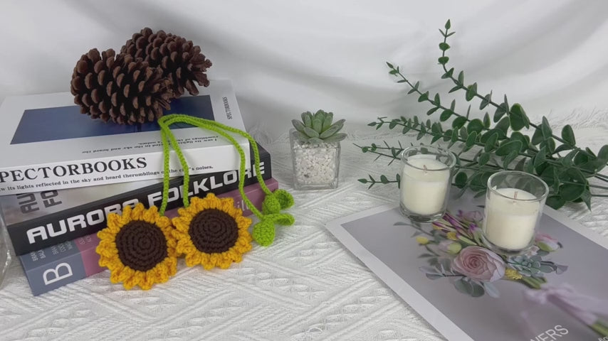 2-Piece Handmade Sunflower Car Mirror Hanging Ornament