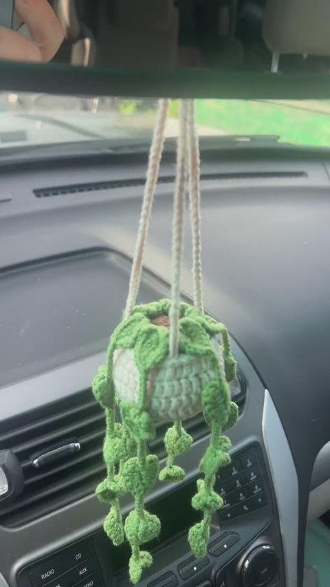 Crochet Plant Car Rear View Mirror Hanging Ornament