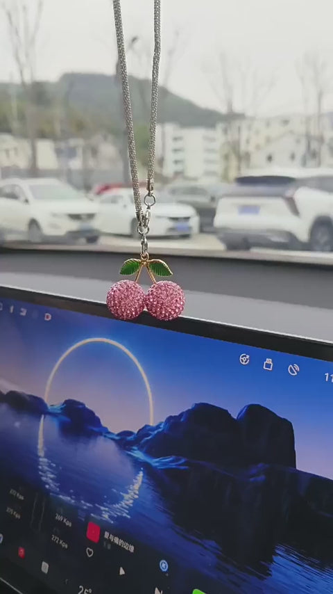 Bling Cherry Car Rear View Mirror Hanging Ornament